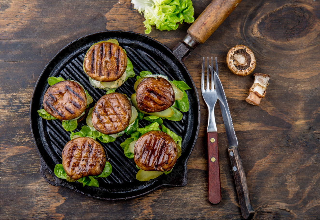 Vegetarian BBQ: Grilled Portobello Mushroom Burgers with Guac