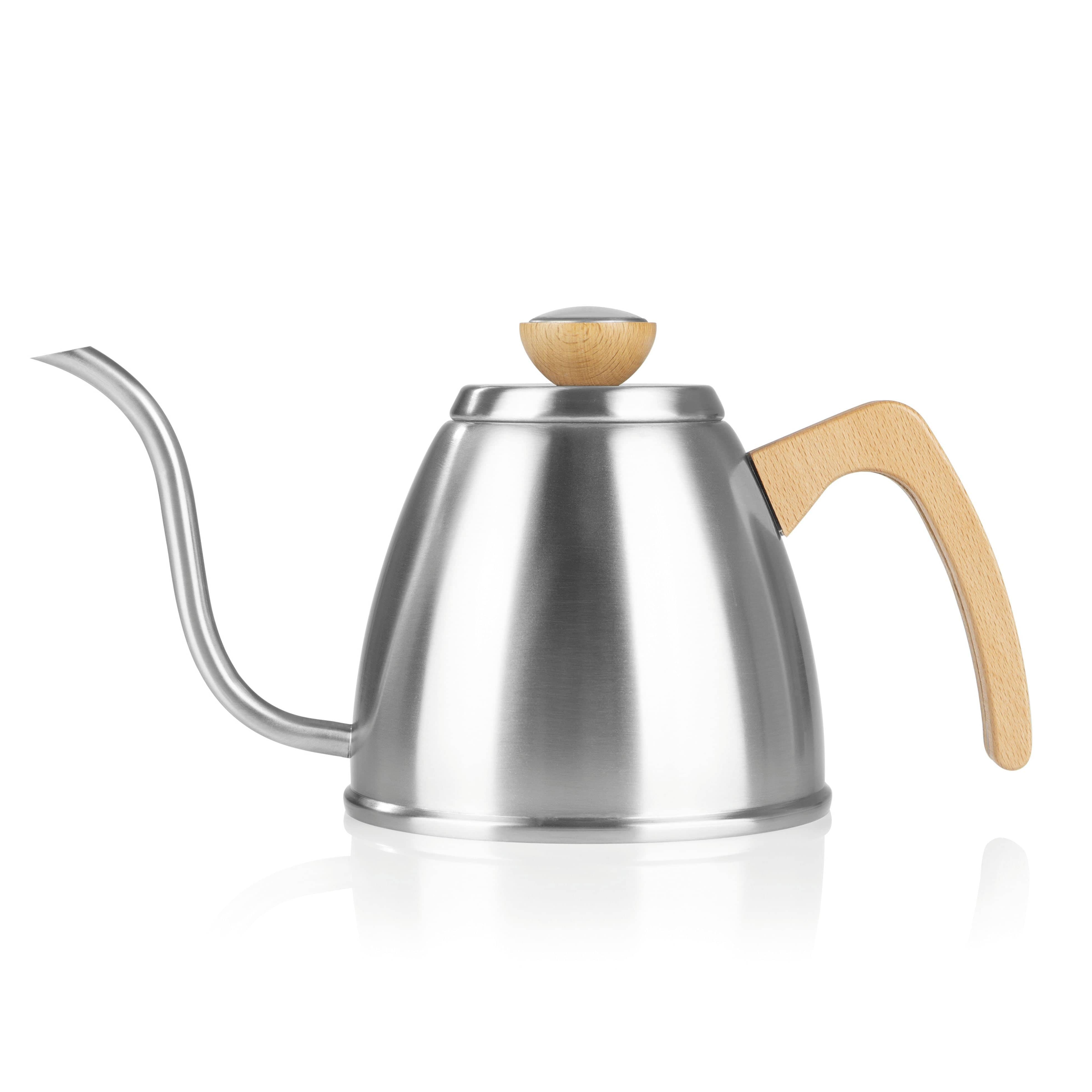 POUR OVER Kettle with Thermometer - Stainless Steel and Beech Wood