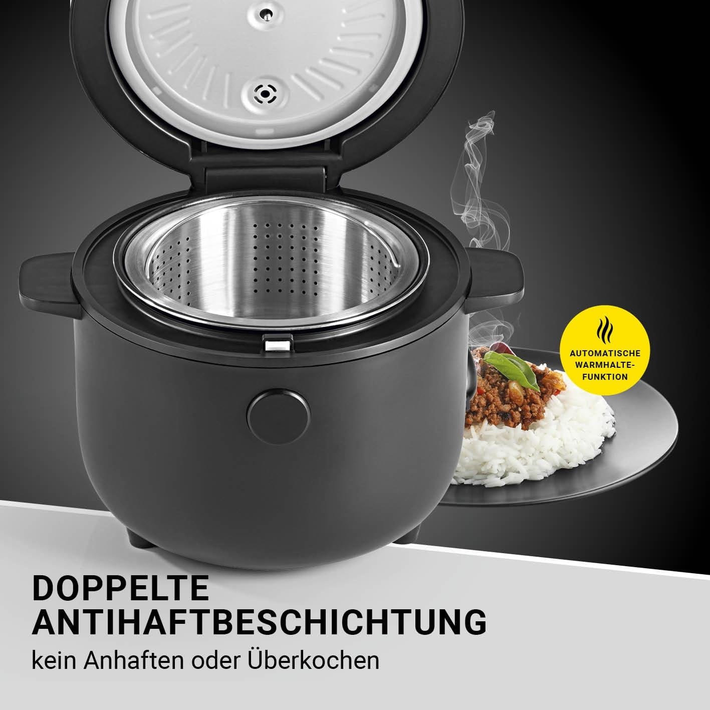 N8WERK Digital Rice Cooker With Steam Insert - Black, 400W