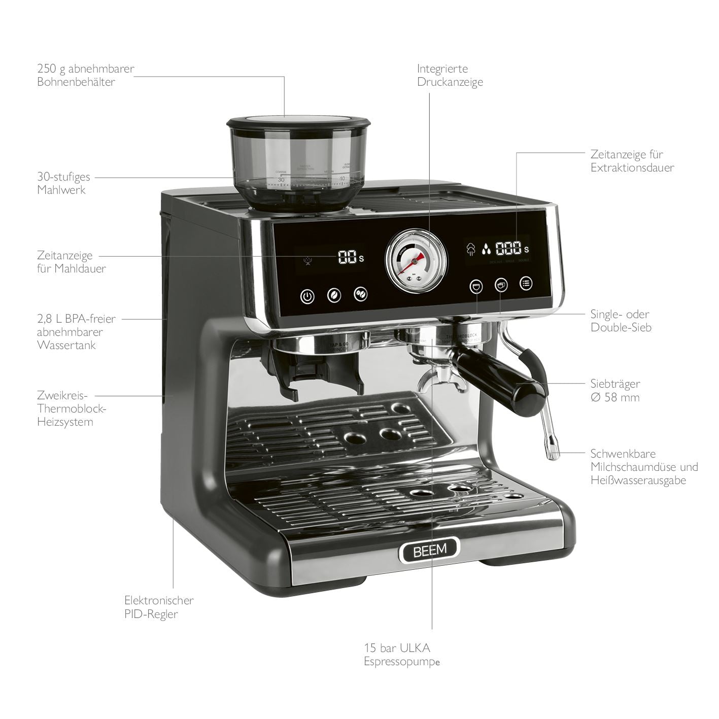 BEEM ESPRESSO-GRIND-EXPERT Digital Espresso Coffee Machine with Grinder - 15 bar