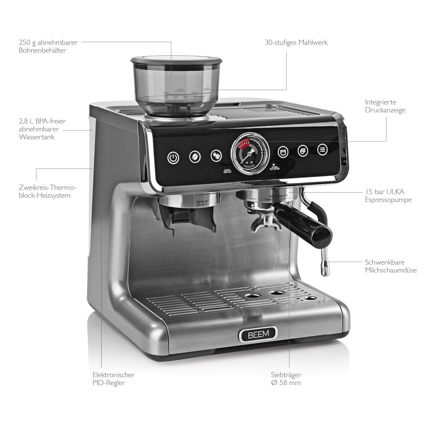 ESPRESSO-GRIND-PROFESSION Espresso Portafilter Machine with Grinder - 15 bar