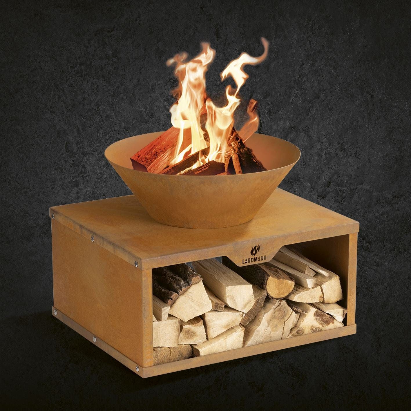 Firebowl with wood storage